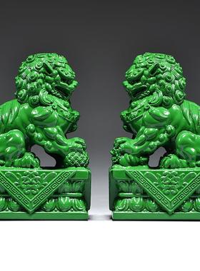 绿色雕刻狮子对北京宫门狮摆件家办公室MAE装饰工艺一居品开木业