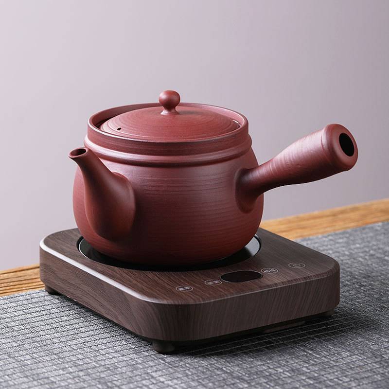 侧把大囗红泥煮茶壶砂铫跳盖壶电陶炉围炉煮茶罐老白茶泡茶煮茶器