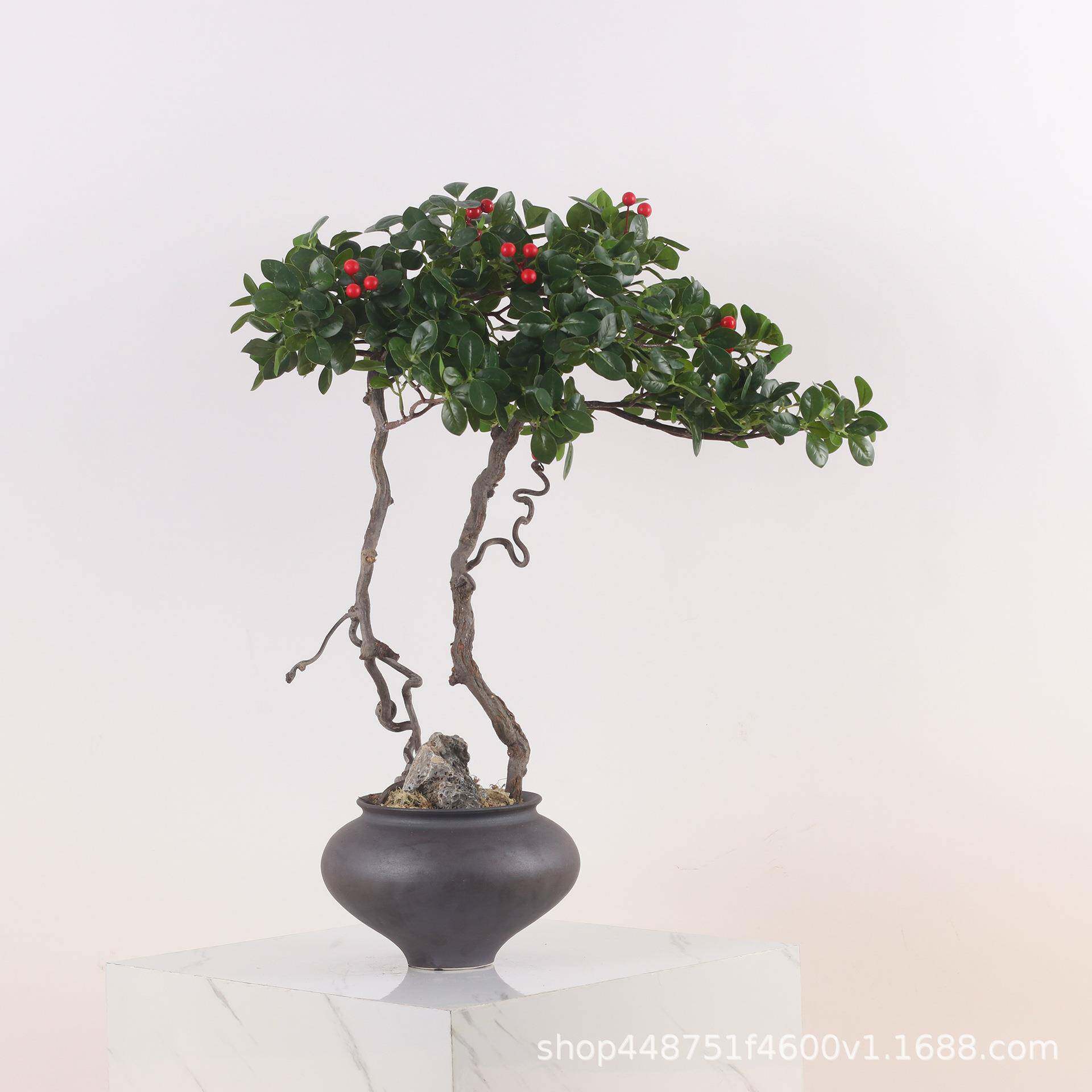 中式花摆件仿真艺绿植榕423叶盆景装饰样板现代厅家具软客装饰摆