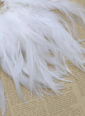 厂-家寸现货56/6-8英公鸡毛LOK穿条白尖羽毛扎把装饰白色服羽毛串
