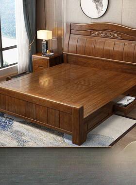 梨木1新中式全实木.*2主XLQ卧大床1.5米单人床米8二级