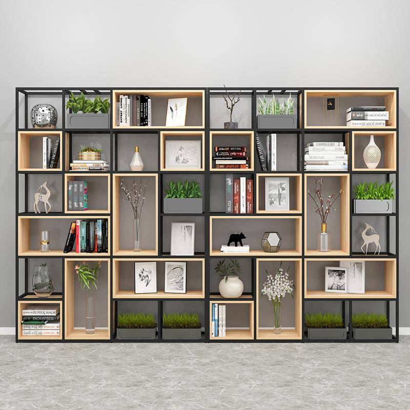 置美式铁艺落地风隔断厅架子屏实木书架现客代简约展示FIQ架隔板