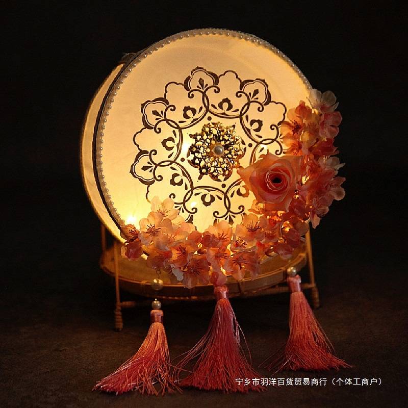 花朵刺绣灯笼挂流苏跳舞蹈宫灯复古风汉服中秋节发光花灯成品