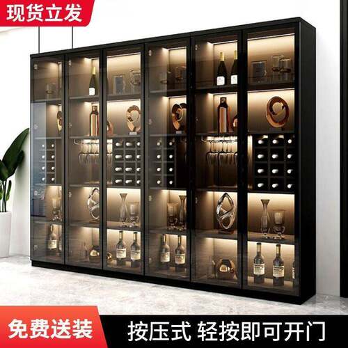 yhu酒柜靠墙储物柜轻奢高挡玻璃酒柜餐边柜家用一体边柜玻璃门展