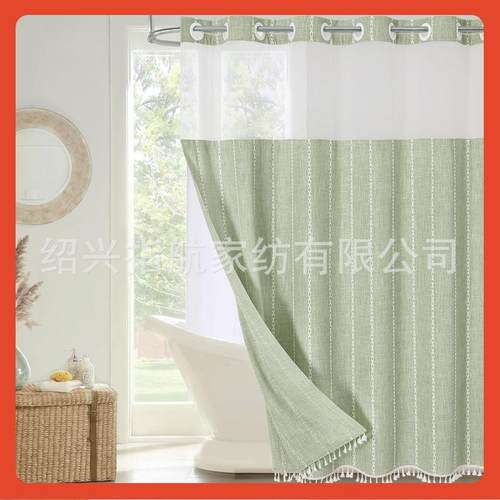 ?双层帘环麻布涤纶大浴帘卫F$p$pb*&生间浴室防水防霉干湿离分淋
