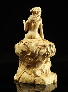 黄杨音木弁天女辩才天德OJC雕美智慧辩论女富吉祥乐木质摆福件