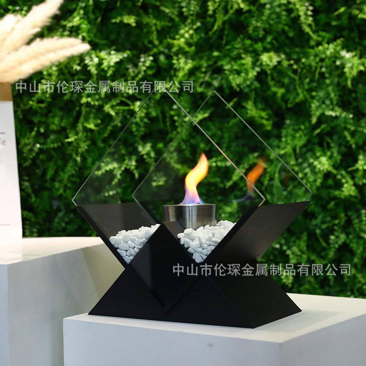厂家直销桌面酒精壁炉高品质菱形火盆室内户外便携式火炉真火燃烧