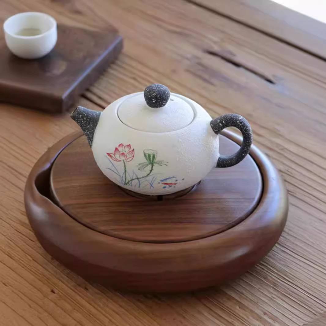黑胡桃开口笑茶盘小型日式干泡盘实木茶室储水茶托茶台木制国潮风
