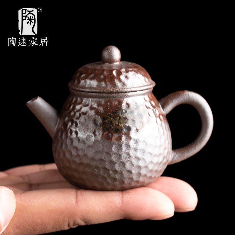 单人专用小茶壶清水柴烧窑变陶瓷泡茶具手工锤纹粗陶小容量壶