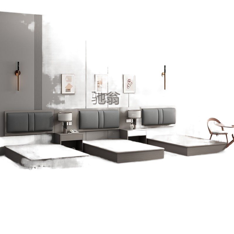 L!现做酒店标间全套床公寓客房宾馆软J包专用单人床双人床标准民