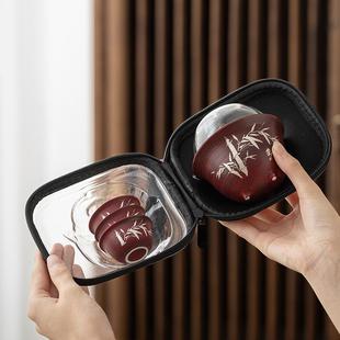 粉引手绘银竹山楂红旅行茶具套装 悬停盖碗户外露营车载便携式 套装