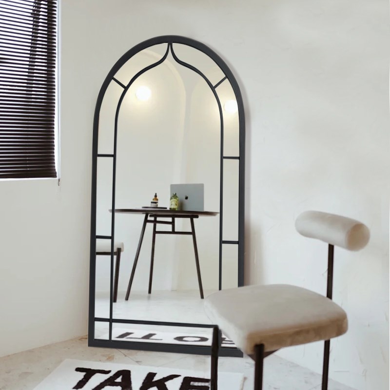 欧式黑框玄关镜子落地镜靠墙试衣镜全身镜K穿衣镜壁挂卫生间镜定