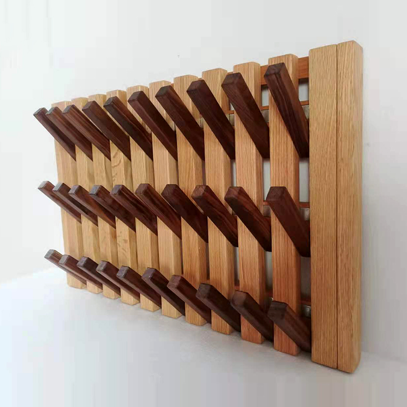 墙面木条实木装饰挂钩入户玄关墙壁挂衣架衣帽P钩门后上黑胡桃衣