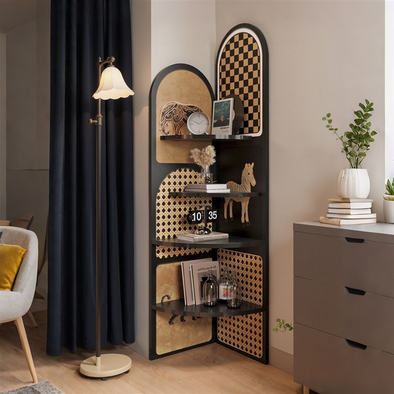 中古书柜落地摆件三角柜书架客厅电视柜家K用转角置物架复古收纳