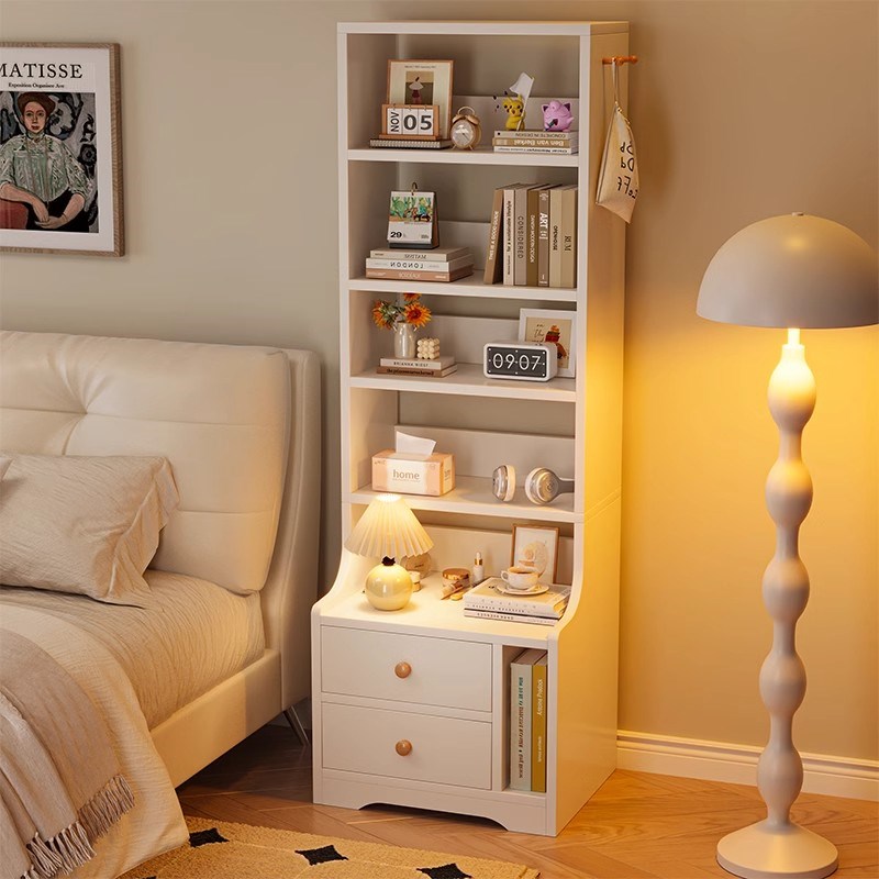 实木高款床头柜书架卧室移动一体简约多功能置物架床边.收纳柜书