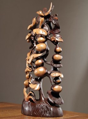 黑檀木雕刻五h福临门葫芦摆件红木家居客厅装饰乔迁新居送礼工艺