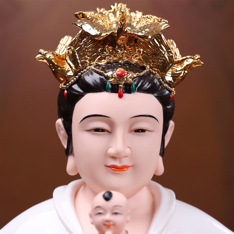 久畔陶瓷送子娘娘神像家用佛堂供奉求子送生注生娘娘佛像工艺摆饰