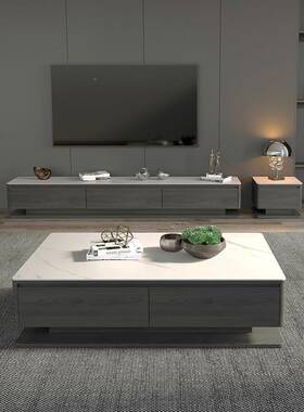 轻奢家极简款茶几电柜组合002用高端现代小户视型客厅新黑色岩板