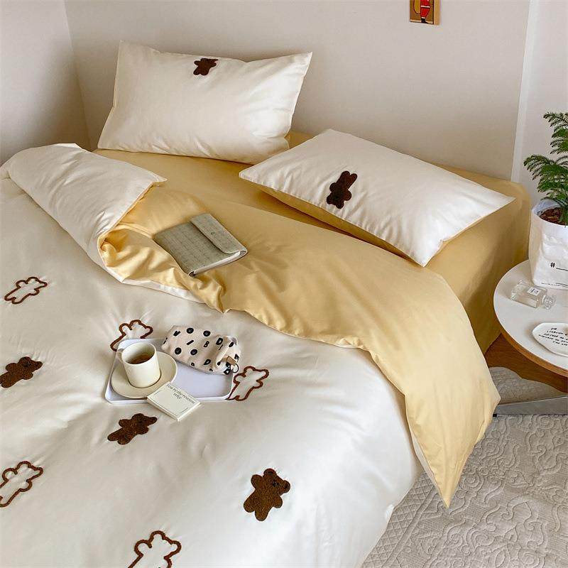 全010S贡缎轻奢长绒棉棉刺四件绣套可爱卡通毛巾绣纯TXG棉床笠式