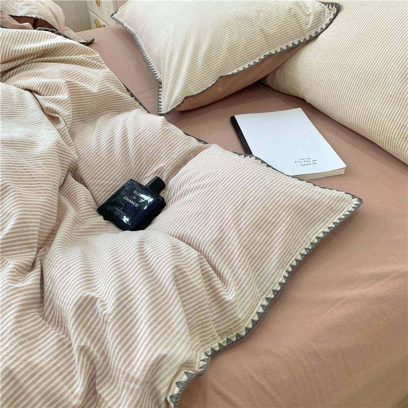 20水25新款AAYR棉类拼色条纹全棉洗四贝壳边件套工艺款水洗棉四件