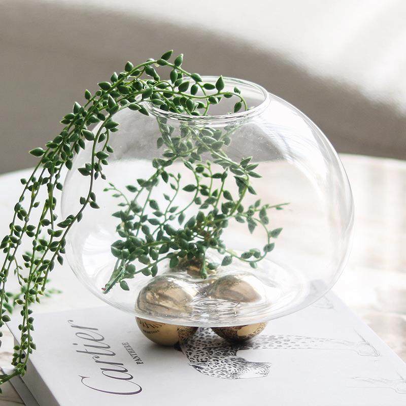 轻奢透明大肚玻璃创器意鱼缸花处摆件花样XLU板间售楼桌面艺术三