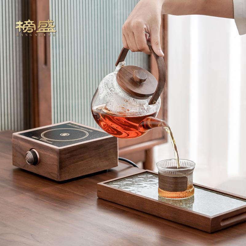 胡桃木电陶炉煮茶壶煮茶器加厚玻璃耐高温烧水泡茶花茶煮茶炉