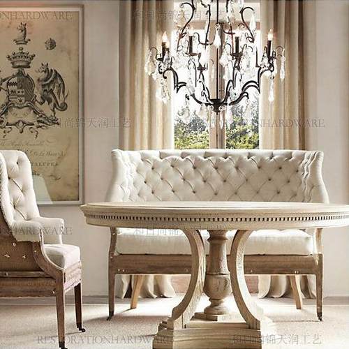 洲出口欧村法式乡纯实木复餐桌美式OYM原木北古美黑胡桃圆桌休闲