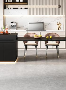 现代简约岛台餐加桌一体伸缩家用小户型厨色可PWT房黑岩板中导台