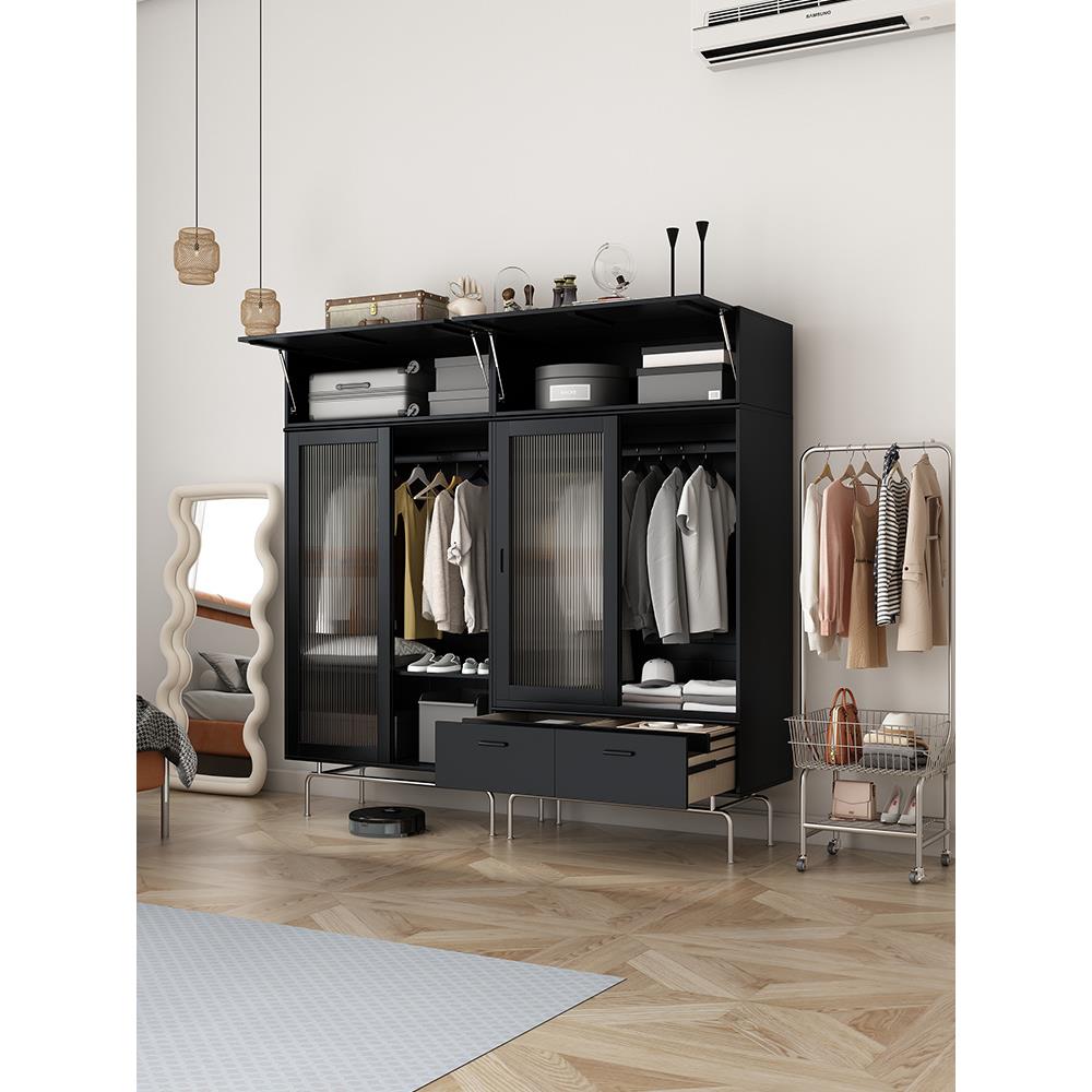 9QX黑色衣柜实木法式简收纳柜F76778S6两门衣橱复古C推民宿家用卧