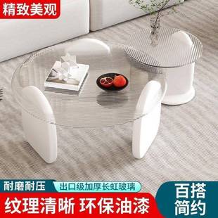 圆茶几客形几厅户家用小型轻奢现代茶桌简约创VJI意钢化玻璃茶桌组合