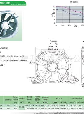 AM28U0H80B23外转子散热E风机铁叶工业频散热通风FLAM28080LTCH轴