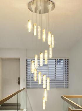 中楼水晶灯旋转轻奢中别墅厅长吊大灯楼楼空客复tb-70343式楼梯灯