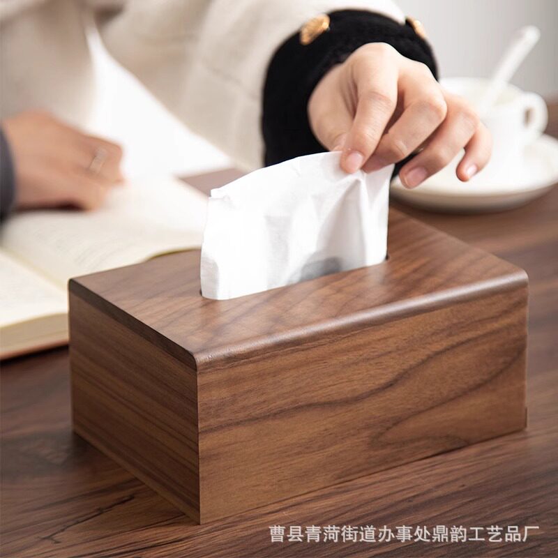 黑胡桃木桌面餐巾纸盒