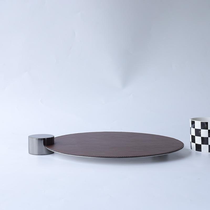 现代轻奢样板钢房家居客厅几桌茶面装饰饰皮质不锈圆形简约装T16