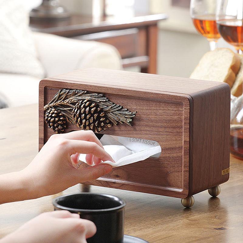 G纳3V胡家用高挡黑桃木功收盒实木纸巾盒多d2f5TneD能复古抽纸盒