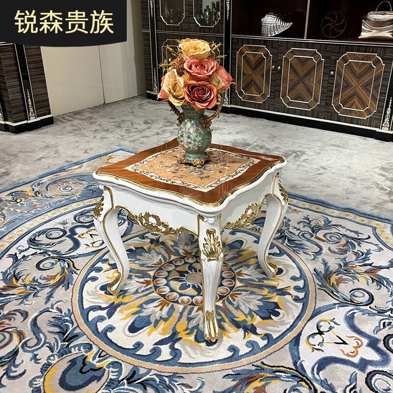 法式实木小茶几 欧式宫廷奢华小方几贝壳木皮拼花小茶桌别墅边几