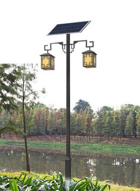 4米户外头中式砂仿古庭院灯双灰色方形观灯笼装饰led太太阳能庭阳