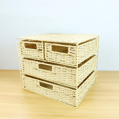多层编织置物架框架抽屉式收纳盒办公室桌面分格收纳盒杂物收纳筐