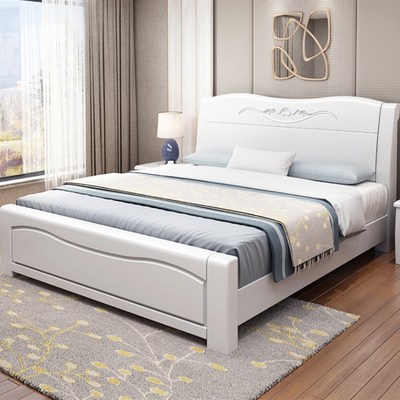 原木色实木床主卧白色1.8米单双人橡木1.5m中式1.35储物婚床家用