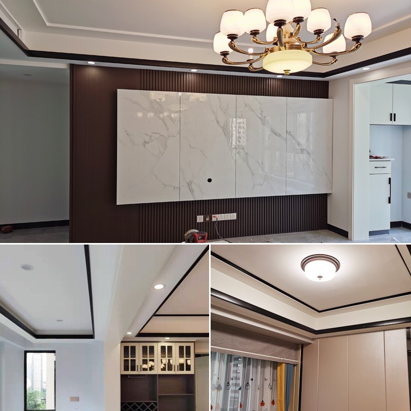 二级吊顶7字收边压条七字型阳角包口黑白灰红木纹色新中式装饰线