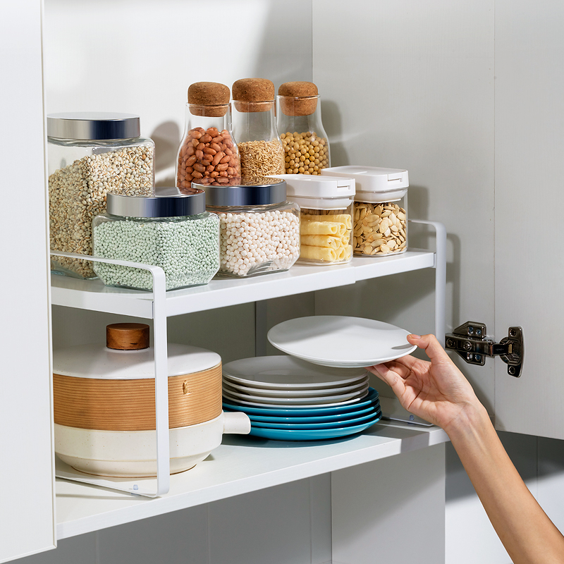 可伸缩厨房分层架橱柜隔层桌面置物架隔板柜内收纳架碗碟架锅架子