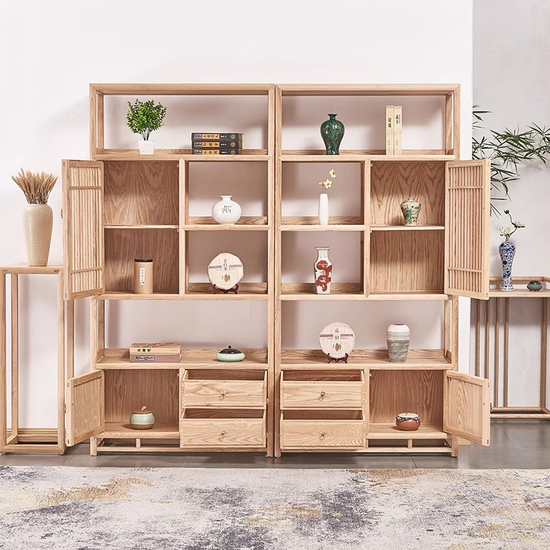 新中式博古架实木多宝阁茶叶展示柜置物架子白蜡木书架陈列柜货架