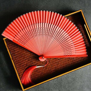 红色舞蹈折叠扇女式中国风古典随身古代流苏旗袍汉服扇子开合顺滑