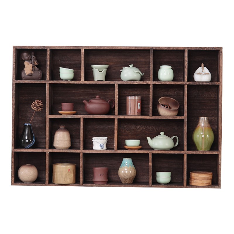 实木多宝阁茶杯架子茶壶架茶具收纳置物展示架茶架中式博古架壁挂