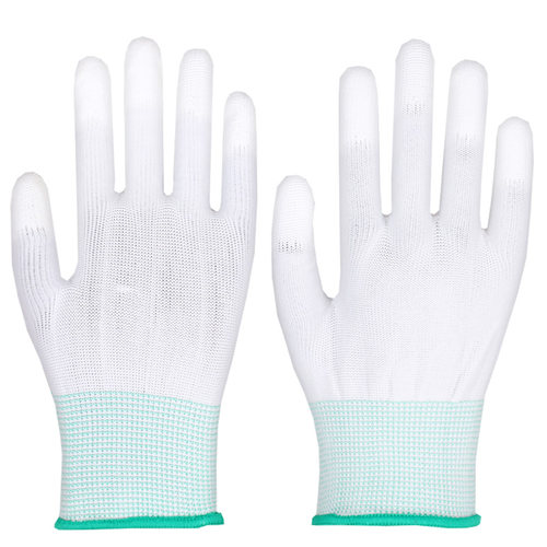 36双白色PU涂指手套劳保耐磨工作薄款防滑尼龙防静电打包浸胶涂胶
