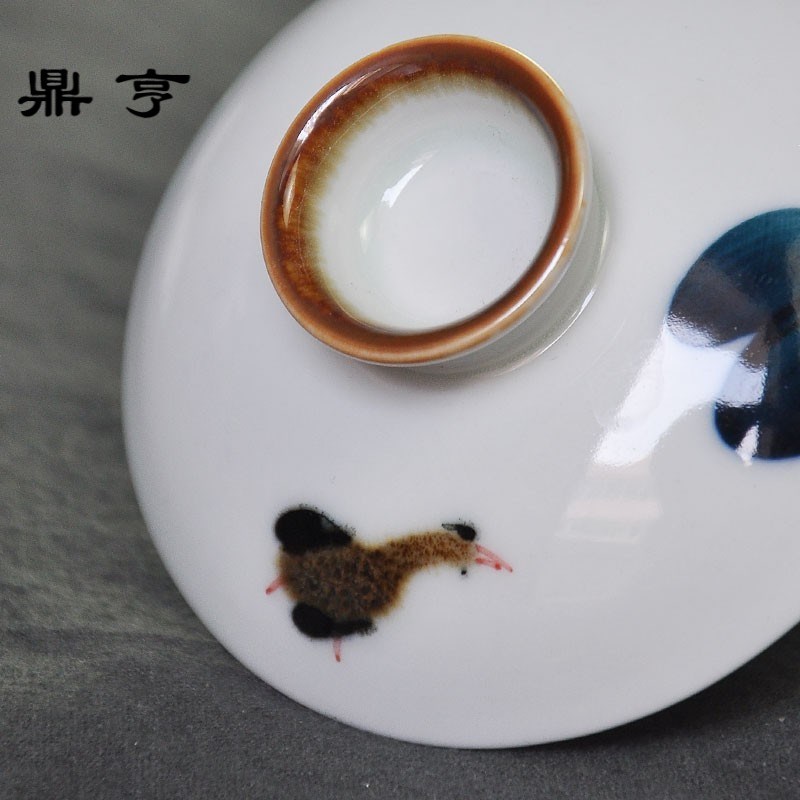 鼎亨手工手绘中式无托盖碗青花釉里红墨彩旦青釉分介杯陶瓷功夫茶