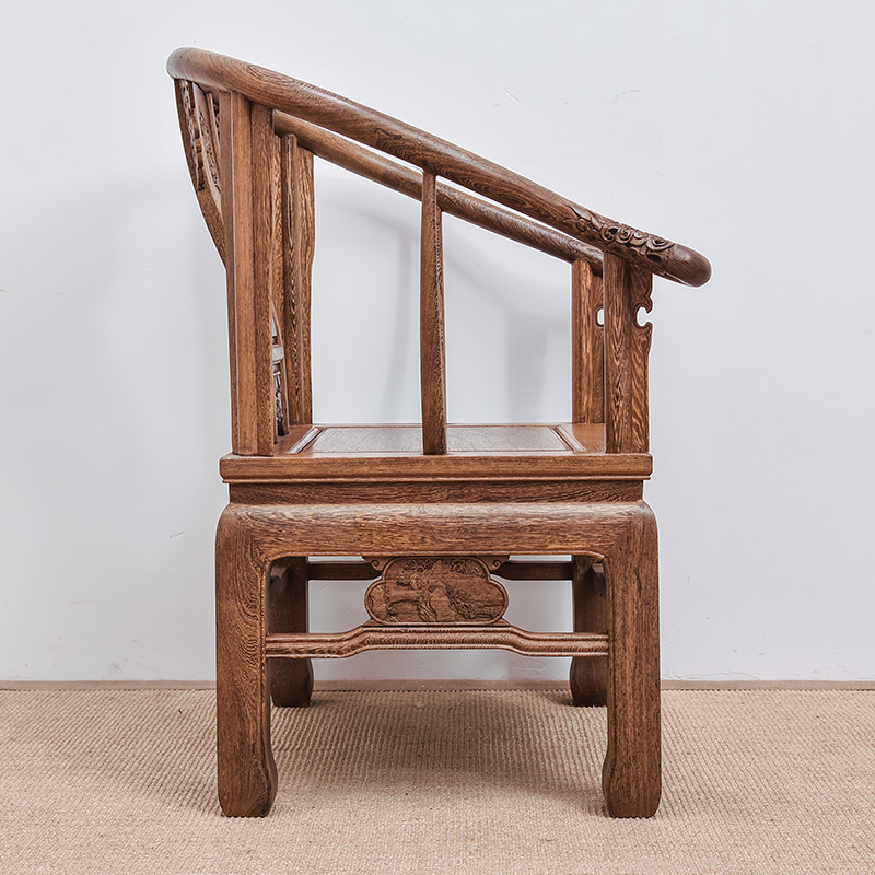 红木家具鸡翅木皇宫椅仿古休闲太师禅椅茶椅子官帽椅中式实木圈椅
