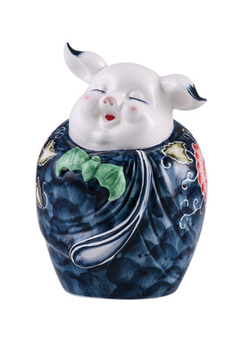 彩绘猪猪存钱罐国风复古经典五个猪系列家居精品陶瓷摆件送礼