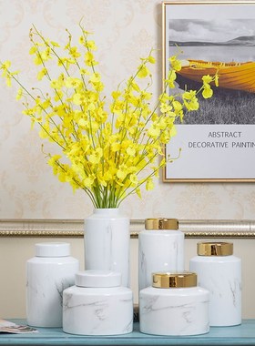 仿大理石陶瓷罐家居饰品摆件客厅陶瓷花器瓷瓶摆件客厅餐桌干花