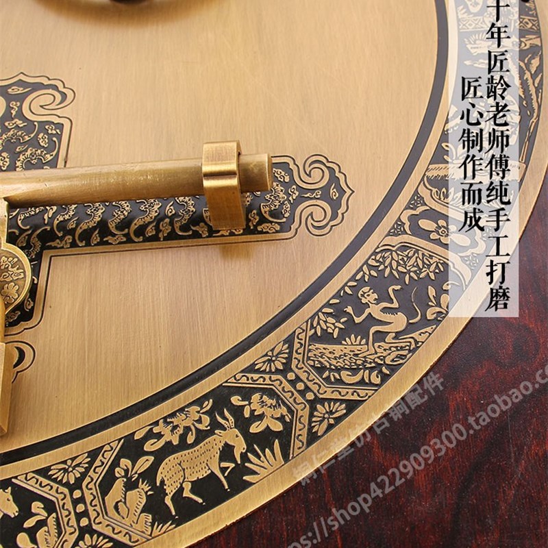 仿古大门纯铜门环拉手中式木门门栓铜插销把手明装搭扣锁圆形门锁